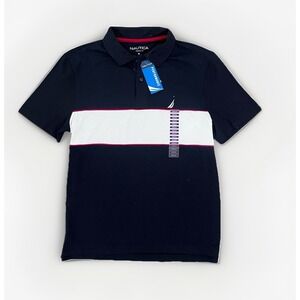 NAUTICA NWT Navy White Stripe Polo Shirt Active Performance Classic Fit M